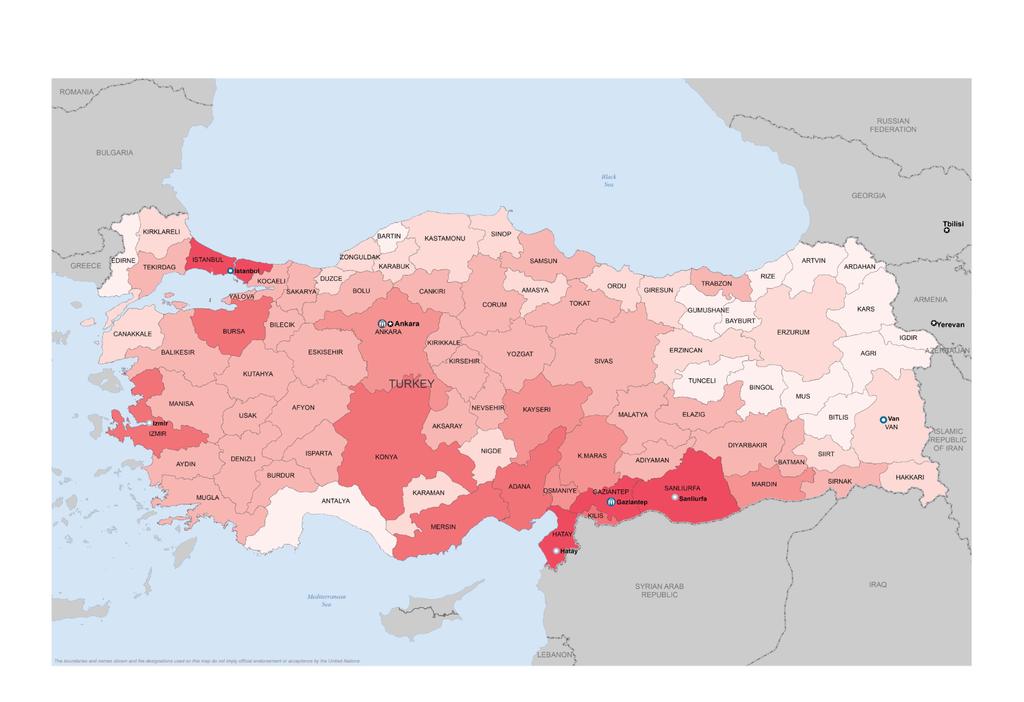 9 Χάρτης 1 Κατανομή των προσφύγων και των αιτούντων άσυλο ανά επαρχία στην Τουρκία τον Ιούνιο του 2018 Καταγεγραμμένοι πρόσφυγες και αιτούντες άσυλο Ημερομηνία