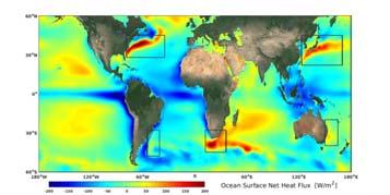 Ετήσια μέση καθαρή ροή θερμότητας από την επιφάνεια του ωκεανού στην ατμόσφαιρα σε πέντε μεγάλα ωκεάνια ρεύματα (Gulf Steam, Bazil Kuoshio, Easten Austalian, Agulhas