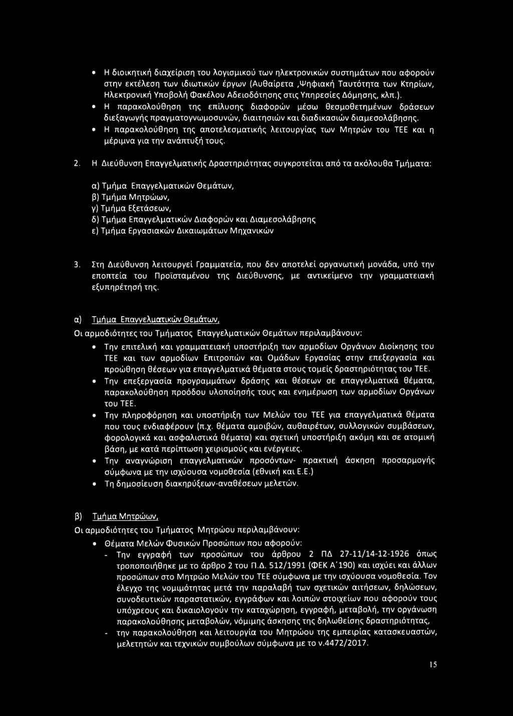 Η διοικητική διαχείριση του λογισμικού των ηλεκτρονικών συστημάτων που αφορούν στην εκτέλεση των ιδιωτικών έργων (Αυθαίρετα,Ψηφιακή Ταυτότητα των Κτηρίων, Ηλεκτρονική Υποβολή Φακέλου Αδειοδότησης