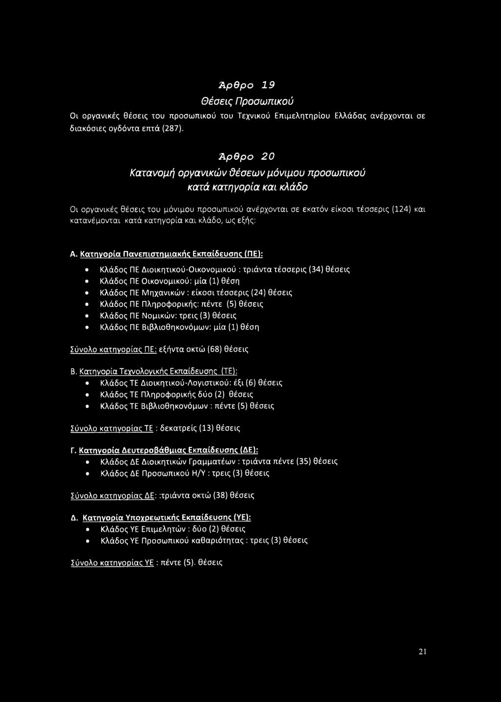 κατηγορία και κλάδο, ως εξής: Α.