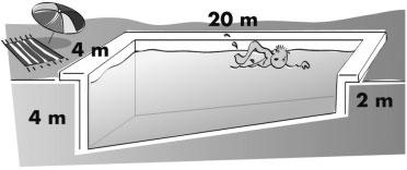 ERANTZUNAK 00 Kalkulatu igerileku onen bolumena. Igerilekua oinarri trapezoidaleko prisma dela kontuan artuta, oinarriaren 4 + azalera: A Oinarria = 0 = 60 m ; eta bolumena: V = 60 4 = 40 m.