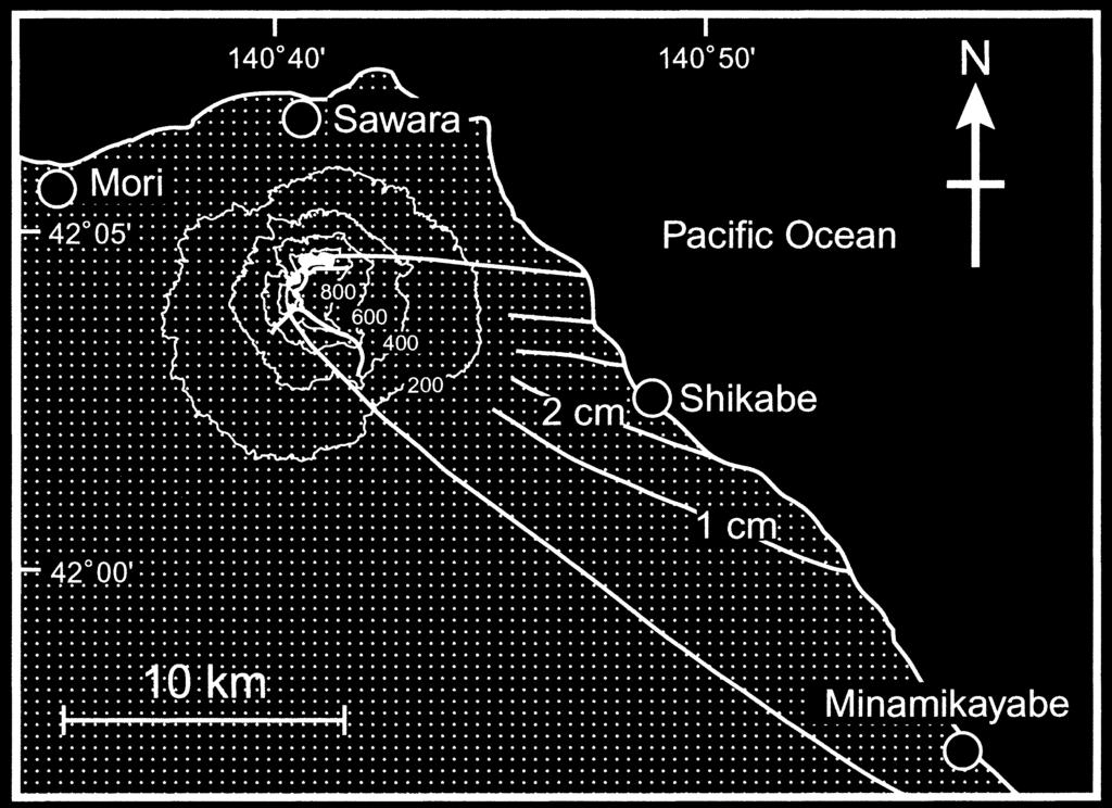 (b) Eruption cloud at +* :,* from Onuma (about 2 km south from the vent). (c) Eruptives of the +3., eruption at Shikabe town. +3-1 +3.,!"# +330 $% &'( )# *+ ),-./0 1 23 4 +3., ) /0 5678.