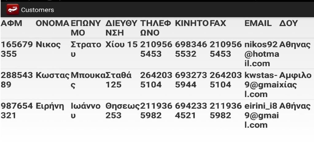 κουμπί view εμφανίζονται όλα τα αποθηκευμένα στοιχεία των πελατών(πίνακας Customer).