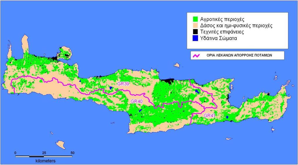 Εικόνα 4.12: Χρήσεις γης στο Υ.Δ. Κρήτης (Σχέδιο Διαχείρισης των Λεκανών Απορροής Ποταμών του Υδατικού Διαμερίσματος Κρήτης GR13).