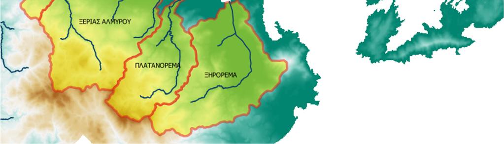 από δύο έως 14. Τα όρια των λεκανών φαίνονται στον χάρτη της Εικόνας 6.1, ενώ τα γενικά χαρακτηριστικά τους δίνονται στον Πίνακα 6.1. Στο κεφάλαιο αυτό παρουσιάζονται η σχηματοποίηση και τα χαρακτηριστικά μεγέθη των λεκανών, και δίνονται τα συγκεντρωτικά αποτελέσματα ανά λεκάνη.