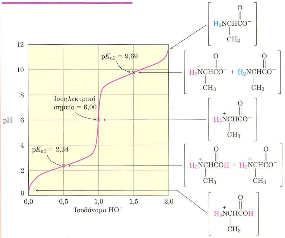 ph= 6,00 η αλανίνη απαντά εξ ολοκλήρου σε ουδέτερη μορφή (δίπολο) Σε ph=
