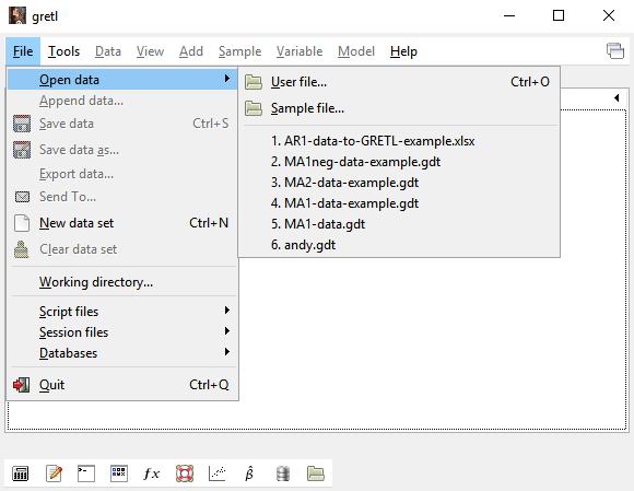 Εισαγωγή των Δεδομένων στο GRETL Εκτελούμε την εφαρμογή GRETL και επιλέγουμε από τα μενού File/Open data/user file
