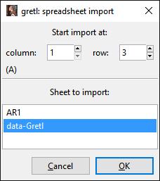 Εμφανίζεται το παράθυρο spreadsheet import, στο οποίο καθορίζουμε από ποιο φύλλο του βιβλίου εργασίας excel (αρχείο) και από ποια κελιά του φύλλου θα κάνουμε