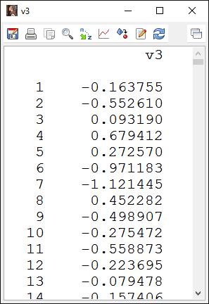 Ελέγχουμε αν τα δεδομένα μας είναι στη σωστή μορφή: Με διπλό κλικ στο όνομα κάθε μεταβλητής v1,v2,v3 εμφανίζεται ένα από τα 3 παρακάτω παράθυρα, που δείχνει τα δεδομένα κάθε μεταβλητής.