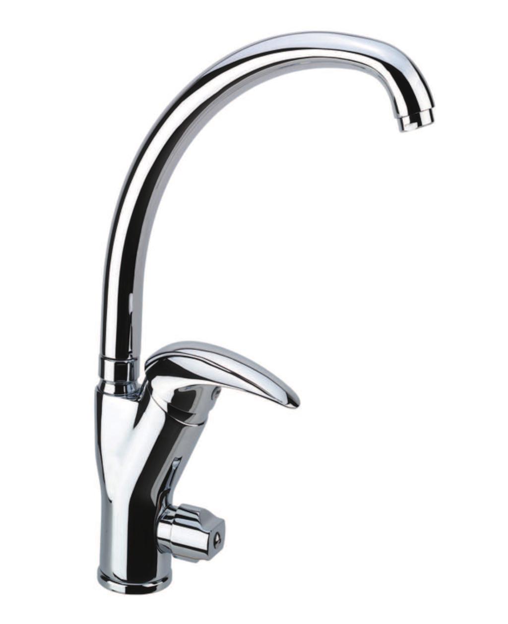 43 CR 4316 Miscelatore lavello leva laterale, canna gonfiata, attacco lavastoviglie, flex cm 35 One hole sink mixer side lever,high spout,dishwasher connection,flex cm 35