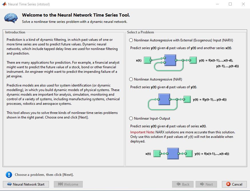 2.3 Τεχνητά Νευρωνικά ίκτυα και MATLAB 65 2.3.5 Neural Time Series app Πληκτρολογώντας ntstool στο Command Window της MATLAB εµφανίζεται το Σχήµα 2.7.