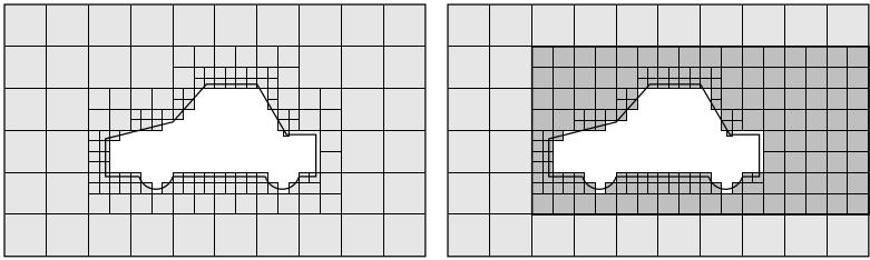 Σχήμα 2.6: Διαδικασία αφαίρεσης κελιών (αριστερά) και περαιτέρω πύκνωση κατ επιλογή του χρήστη (δεξιά).[9] πλέγματος.