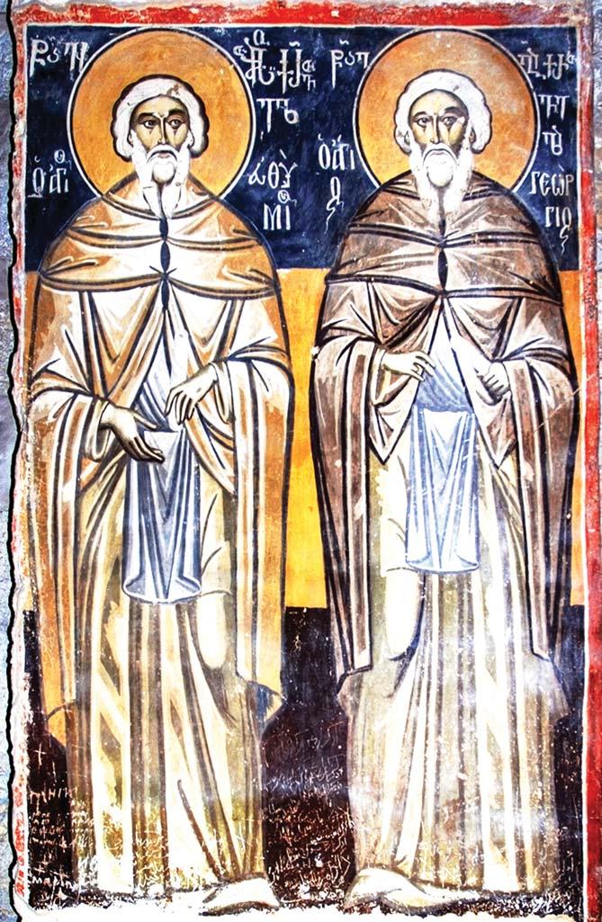 ierusalimis jvris monastris freska wm. eqvtime da wm. giorgi mtawmindelebi 12 St.