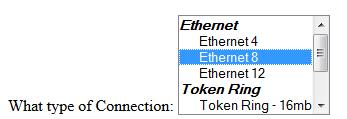 <select> Ομαδοποίηση επιλογών σε αντικείμενα επιλογής - optgroup Τίτλοι ομαδοποίησης label <select multiple name="network" size="6"> <optgroup label="ethernet"> <option value="ethernet"> Ethernet 4