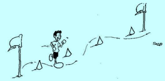 Εκπαιδευτική κάρτα 47 Σκοπός: Η εξοικείωση με το βάδην. Προτεινόμενη δραστηριότητα: Η ολοκλήρωση από τα παιδιά διαφορετικών διαδρομών σε σλάλομ με βήματα του βάδην.