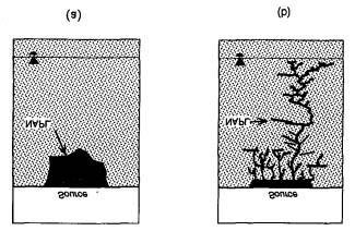 ΠΑΡΑΡΤΗΜΑ Α Εικόνα Α.4: (a) Σχηµατική αναπαράσταση µετανάστευσης NAPL διαµέσου πρωτογενούς πορώδους. (b) Εξάπλωση ρύπανσης όταν επικρατεί δευτερογενές πορώδες στον σχηµατισµό (Bedient et al., 1994).