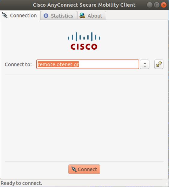 9. Για να ανοίξουμε το πρόγραμμα Cisco AnyConnect, πληκτρολογούμε την εντολή: /opt/cisco/anyconnect/bin/vpnui 10.