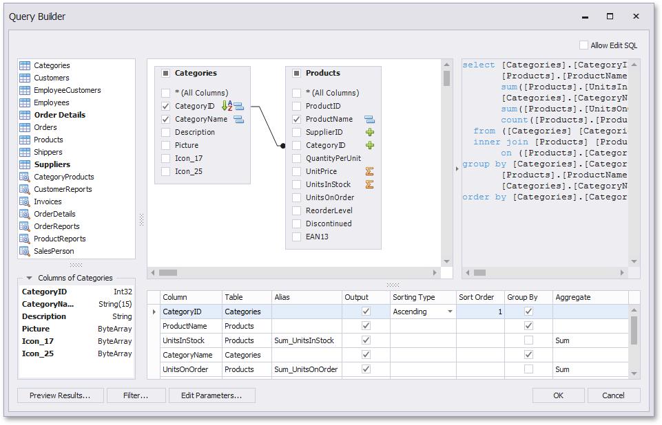 Ο Query Builder παρέχει έναν εποπτικό (visual) τρόπο για την κατασκευή ερωτημάτων SQL που χρησιμοποιούνται για την