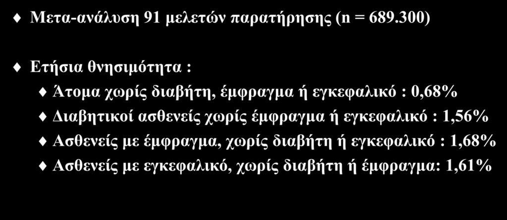 Σακχαρώδης διαβήτης και καρδιαγγειακός κίνδυνος Μετα-ανάλυση 91 μελετών παρατήρησης (n = 689.