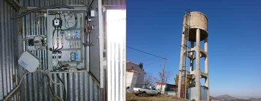 Η δεξαμενή Βρυσιάς τροφοδοτεί μέσω αγωγού Φ90 το δεύτερο μεγαλύτερο οικισμό της Δημοτικής Ενότητας Φαρσάλων. Εικόνα 4: Γεώτρηση Βρυσιάς (αριστερά) και Δεξαμενή Βρυσιάς (δεξιά) 2.3.