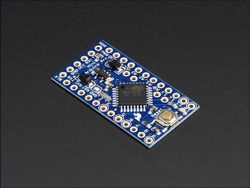 Arduino Pro Mini Χαρακτηριστικά : Επεξεργαστής Atmega328 16MHz 2 kb μνήμη RAM 32 kb μνήμη Flash 14