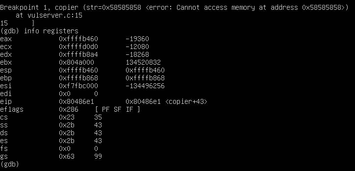 Τώρα με την εντολή x/260x $eip, τον instruction pointer, ο οποίοςesp βλέπουμε το