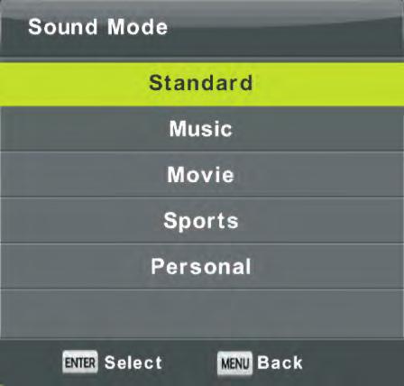 Μενού Sound (Ήχος) Πατήστε το κουμπί MENU για να επιλέξετε το κύριο μενού. Πατήστε το κουμπί / για να επιλέξετε SOUND (Ήχος) στο κύριο μενού. 1.