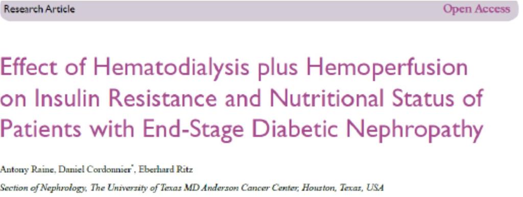 Clinical trial 3: HD vs HD+HDF vs HD+HP J Int Transl Med, 2015, 3(3): 180-184 Design:προοπτική τυχαιοποιημένη παράλληλα ελεγχόμενη κλινική δοκιμή, Texas N=86 Group HD (28) Group HD+HDF (30) Group