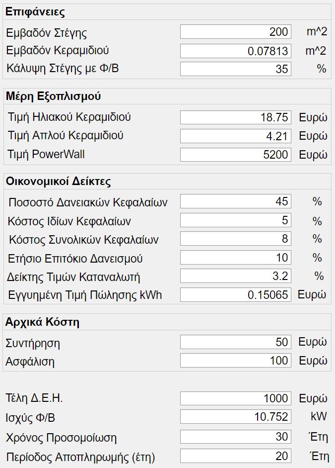 Σχήμα 4-3. Τιμές Εισόδου Όπως αναφέρθηκε παραπάνω δίνονται δύο επιλογές στον τρόπο εκτέλεσης του προγράμματος.