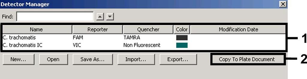 VIC/Non Fluorescent. Με την επιβεβαίωση της ενέργειας (OK) επιστρέφετε στο Detector Manager.