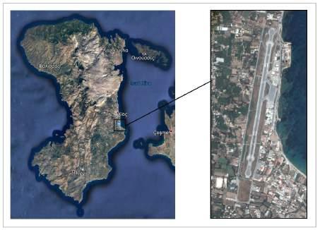 Κεφάλαιο 4 Μελέτη εφαρμογής Εικόνα 4.3: Θέση κρατικού αερολιμένα Χίου Στο αεροδρόμιο της Χίου επιτρέπονται τόσο πτήσεις IFR όσο και πτήσεις VFR.