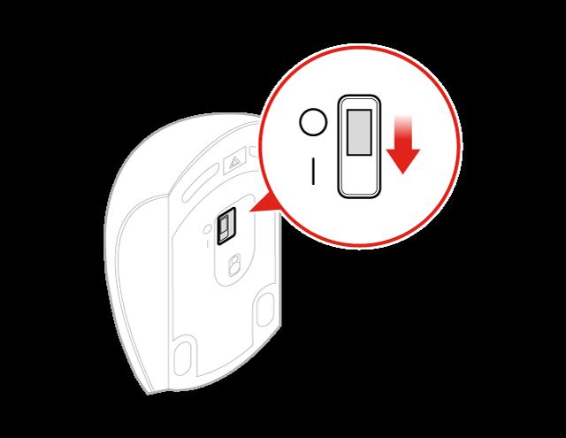 Σχήμα 15. Μετακίνηση του διακόπτη λειτουργίας στη θέση ενεργοποίησης Σημειώσεις: Η πράσινη ένδειξη LED υποδεικνύει ότι το ποντίκι είναι έτοιμο προς χρήση.
