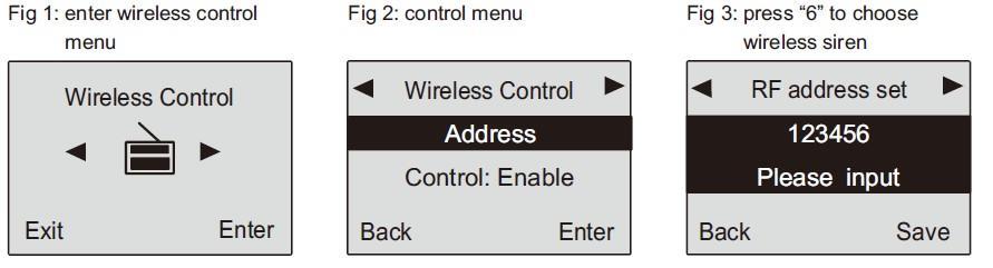 ΣΤ. Ρυθμίσεις ασύρματης σειρήνας (Wireless control) (1) Πριν την εισαγωγή της εξωτερικής ασύρματης σειρήνας, θα πρέπει να αλλάξουμε την διέυθυνση remote frequency, ώστε να μην υπάρξει πρόβλημα