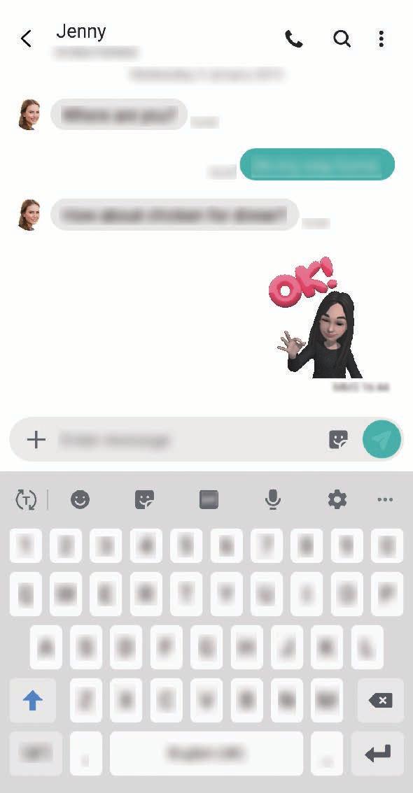 Εφαρμογές και ιδιότητες Χρήση αυτοκόλλητων My Emoji σε συνομιλίες Μπορείτε να χρησιμοποιήσετε τα αυτοκόλλητα My Emoji στη διάρκεια μιας συζήτησης μέσω μηνυμάτων ή σε κοινωνικό