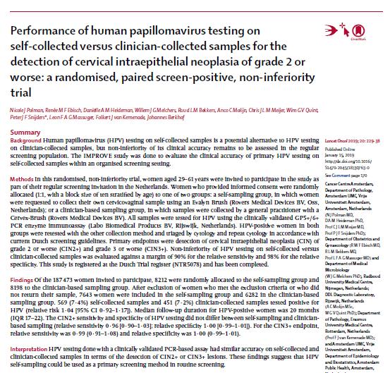 Lancet Oncol 2019; 187 473 women HPV testing