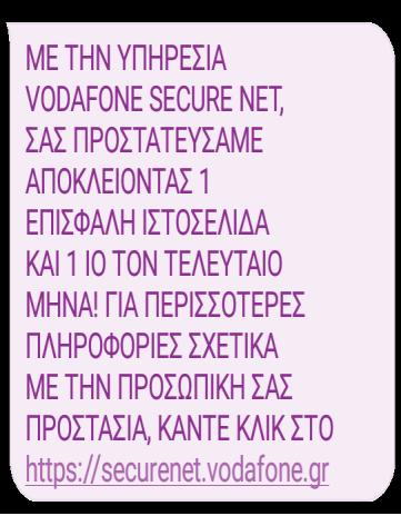 Vodafone Secure Net - Προσωποποιημένο SMS με μηνιαία στατιστικά