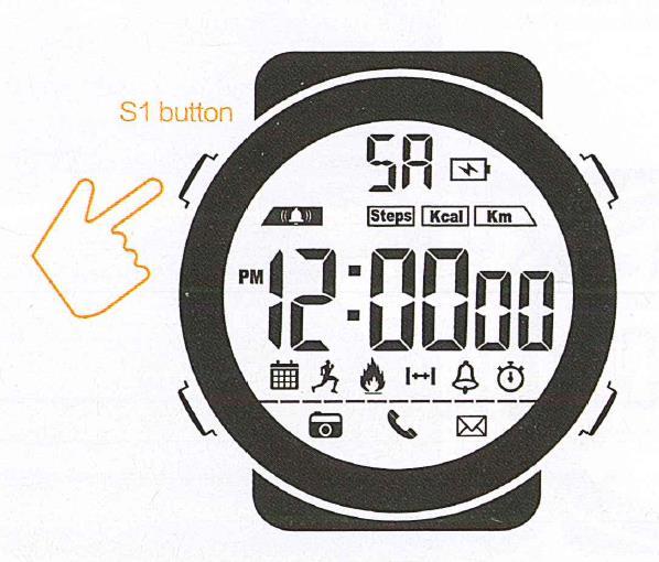 Φωτεινό καντράν Το ρολόι χρησιμοποιεί FSTN LCD οθόνη πλήρους γωνίας και έξτρα χαμηλή κατανάλωση ενέργειας. Υπό ανεπαρκείς συνθήκες φωτισμού, πιέστε το κουμπί S1 για να ενεργοποιήσετε τη φωτεινή οθόνη.