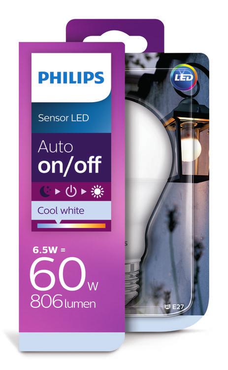 PHILIPS LED Λαμπτήρας 6,5 W (60 W) E27 Ψυχρό λευκό Χωρίς ρύθμιση έντασης Λαμπτήρας LED, με αισθητήρα φωτός