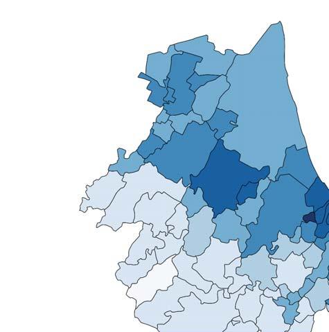 06 La città funzionale e la rete di città Città morfologica e città funzionale Densità abitativa (pop/kmq) La densità abitativa descrive la città morfologica Centralità (in rosso) dei