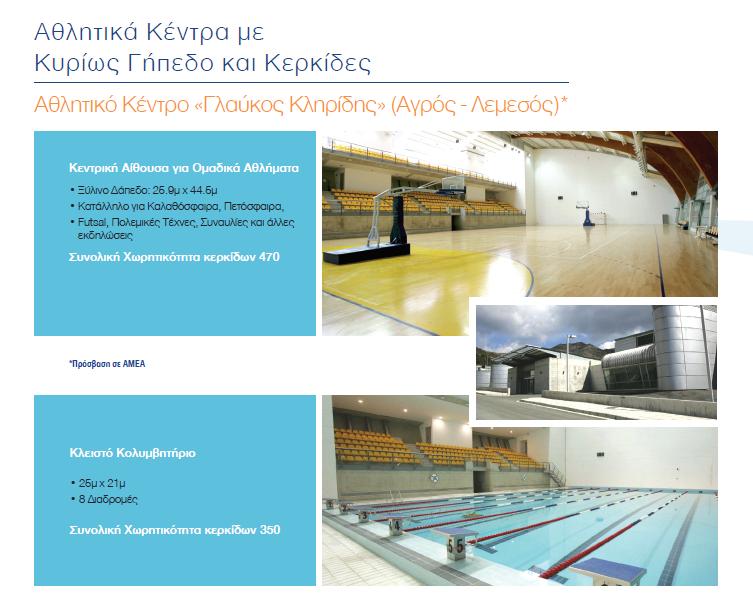 Αθλ. Κέντρο Γλαύκος Κληρίδης Ένα αθλητικό κόσµηµα σε υψόµετρο 1100µ Διαθέτει: - Κλειστό θερµαινόµενο κολυµβητήριο 25µ.
