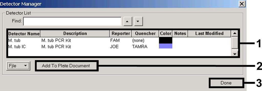 JOE/TAMRA. Με την επιβεβαίωση της ενέργειας (OK) επιστρέφετε στο Detector Manager.