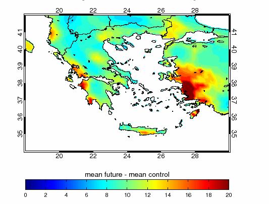 5 o C +20 μέρες Ενεργειακές απαιτήσεις για ψύξη Ημέρες με έντονη δυσφορία