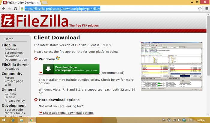 Βήμα 2 ο : Λήψη (Download) και εγκατάσταση του Filezilla FTP-client Ακολουθήστε τον παρακάτω σύνδεσμο για λήψη και εγκατάσταση του προγράμματος. https://filezilla-project.