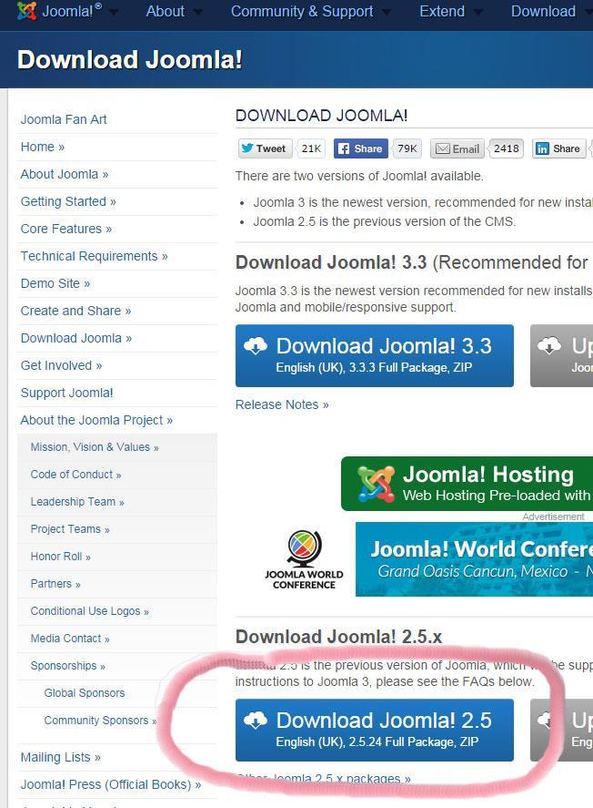 Βήμα 4 ο : Λήψη (Download) και μεταφόρτωση (upload) του Joomla Ακολουθήστε τον παρακάτω