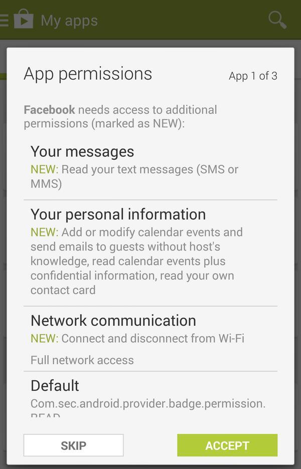 Android Permissions Μια εφαρμογή ζητά πρόσβαση στους πόρους του κινητού Ζητά άδεια να χρησιμοποιήσει κάποιους πόρους Ενημερώνει