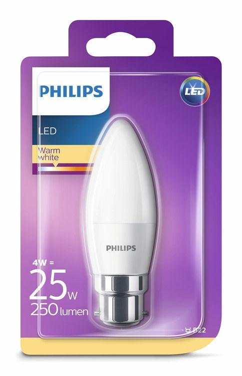 PHILIPS LED Κερί 4 W (25 W) B22 Ζεστό λευκό Χωρίς ρύθμιση έντασης Θερμό λευκό φως, χωρίς συμβιβασμούς στην ποιότητα του φωτισμού Τα κεριά LED της Philips παρέχουν εκπληκτικό,