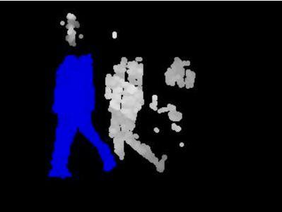 Εικόνα 2: Στιγμιότυπο μετά την εφαρμογή του φίλτρου despeckle από το Motion. Μόνο η μπλε περιοχή αναγνωρίζεται ως κίνηση.