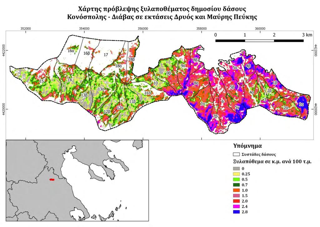 ΑΠΟΤΕΛΕΣΜΑΤΑ ΚΑΙ ΣΥΖΗΤΗΣΗ Χάρτης 2 Χάρτης πρόβλεψης ξυλαποθέματος