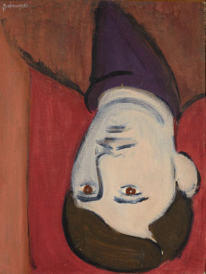 12 Διαμαντής Διαμαντόπουλος (1914-1995) Κεφάλι υπογεγραμμένο κάτω αριστερά: Διαμαντόπουλος λάδι σε μουσαμά επικολλημένο σε hardboard, 45 x 35 cm. 6.000-8.000 ΕΚΘΕΣΕΙΣ: Αθήνα, Εθν.