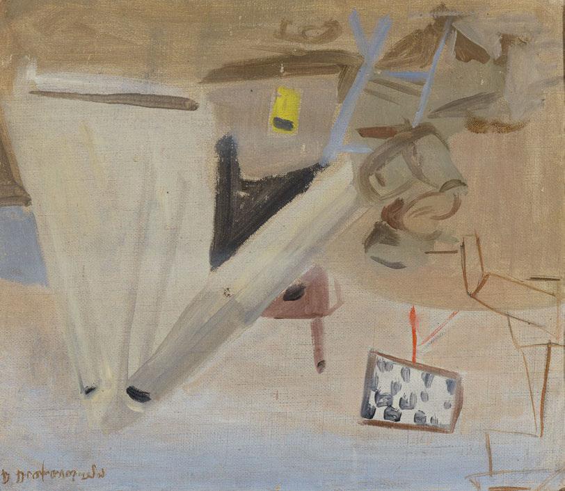 53 Διαμαντής Διαμαντόπουλος (1914-1995) Στρατιωτικό [1931-36] υπογεγραμμένο πάνω αριστερά: Δ. Διαμαντόπουλος λάδι σε μουσαμά επικολλημένο σε χαρτόνι, 25 x 29,5 cm. 4.000-6.000 ΕΚΘΕΣΕΙΣ: Αθήνα, Εθν.